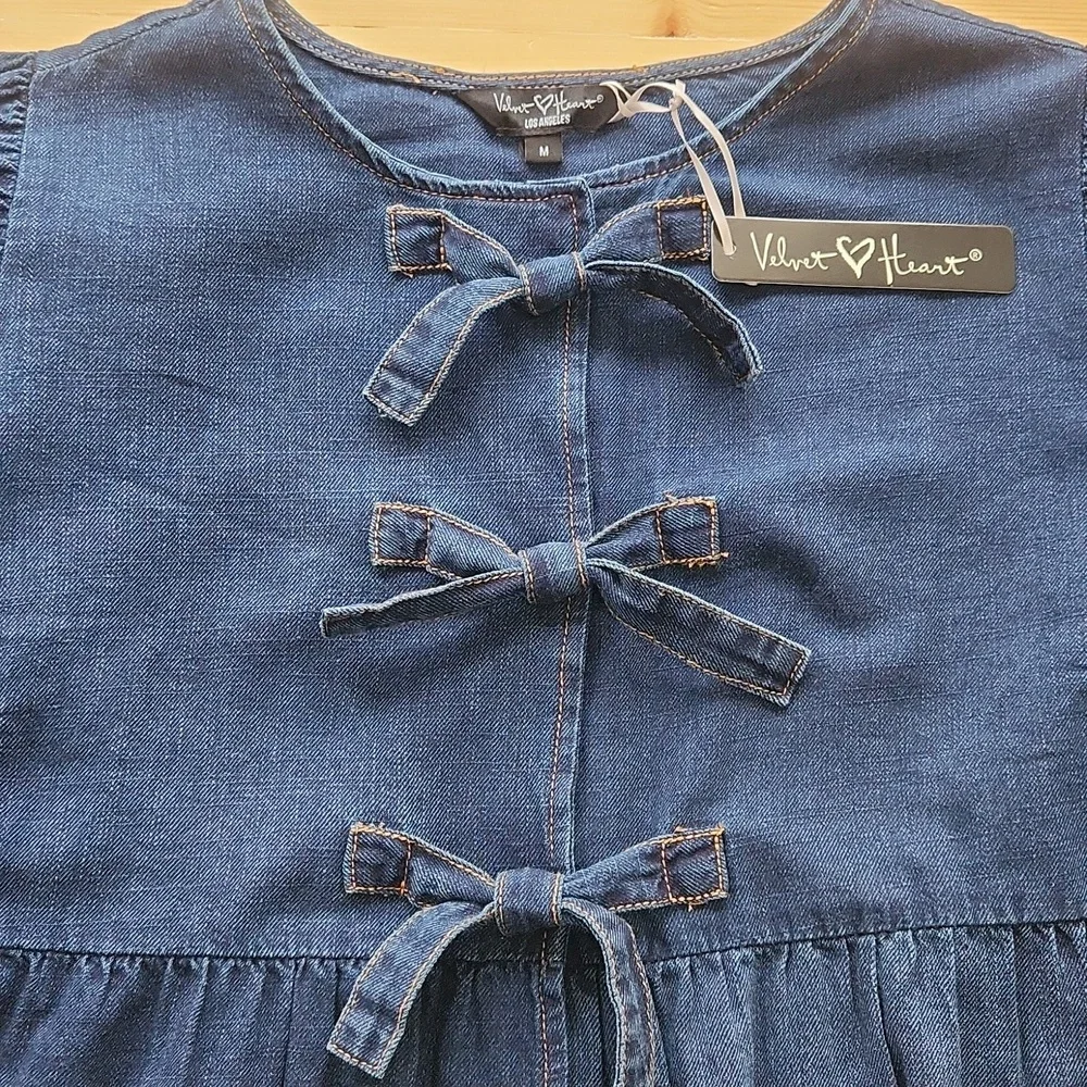 Velvet Heart Lamont Calva Denim Bow Peplum Top Medium M - Picture 8 of 16